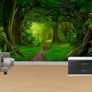 Mysterious Green Forest Path Wallpaper | Enchanting Nature Wall Decor Nepal | Forest Wallpaper | Path Mural | Green Woods Wall Art | Custom Mural Print Nepal | Custom Canvas Print Nepal