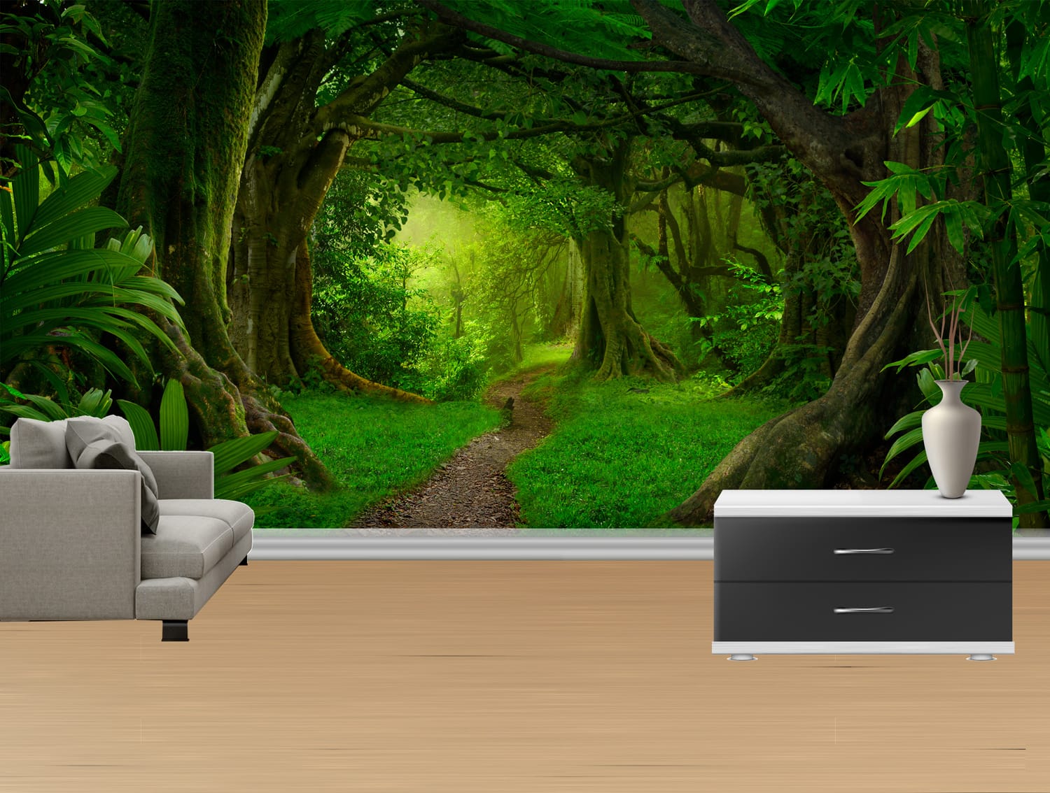 Mysterious Green Forest Path Wallpaper Mysterious Green Forest Path Wallpaper | Enchanting Nature Wall Decor Nepal | Forest Wallpaper | Path Mural | Green Woods Wall Art | Custom Mural Print Nepal | Custom Canvas Print Nepal