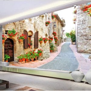 Tuscan Village Street Mural Print | Charming Nature Wall Decor Nepal | Italian Village Wallpaper | Flower Mural | Custom Mural Print Nepal