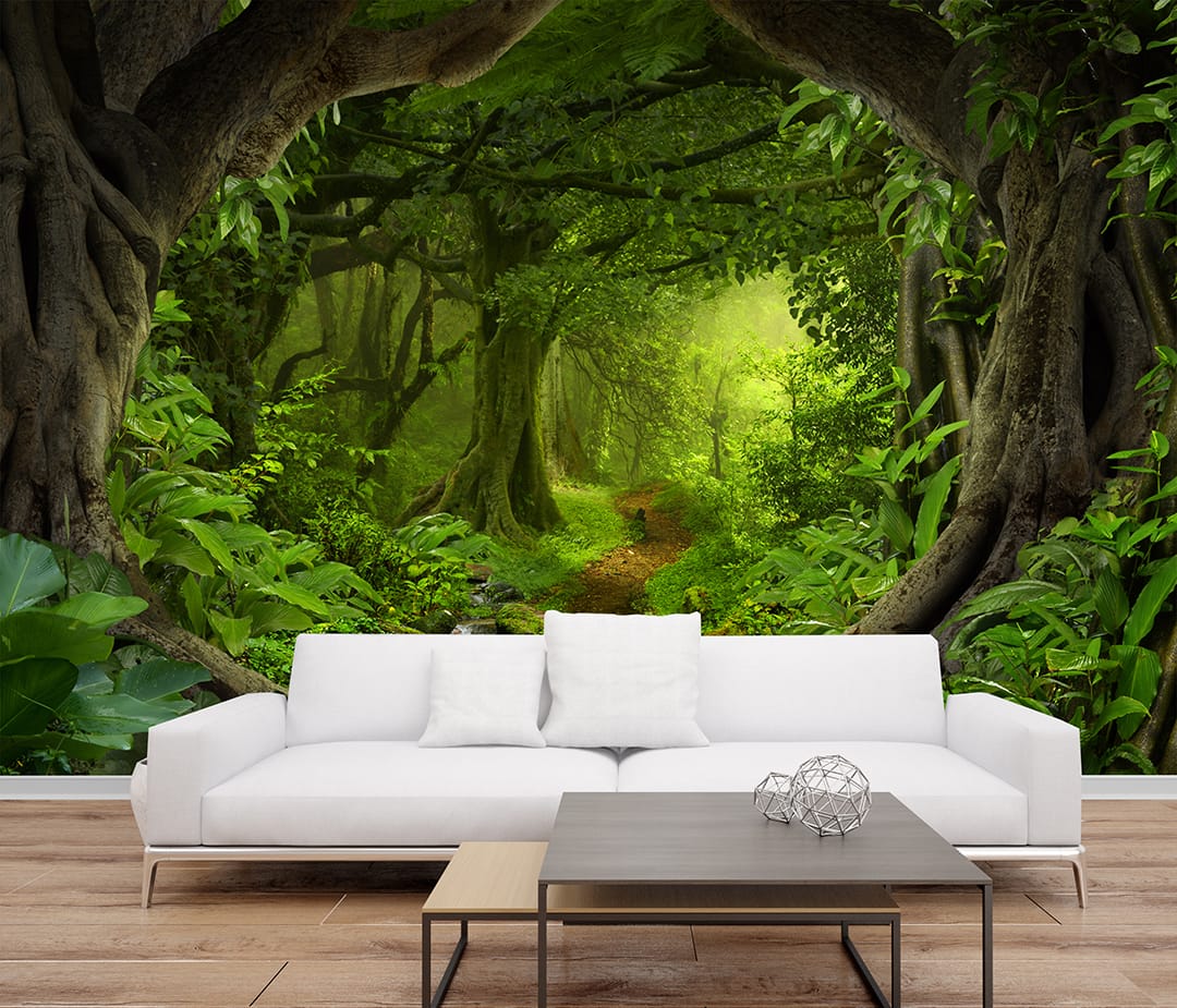 Lush Green Jungle Path Wallpaper Lush Green Jungle Path Wallpaper | Tropical Nature Wall Decor Nepal | Jungle Wallpaper | Forest Path Mural | Tropical Foliage Wall Art | Custom Mural Print Nepal | Custom Canvas Print Nepal