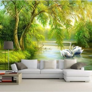 Tranquil Swan Lake Mural Print | Peaceful Nature Wall Decor Nepal | Swan Wallpaper | Lake Mural | Custom Wallpaper Nepal | Wall Art Nepal | Custom Mural Print Nepal