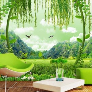 Pastoral Green Valley Mural | Serene Nature Wall Decor Nepal | Green Landscape Wallpaper | Custom Wallpaper Nepal | Wall Art Nepal | Custom Mural Print Nepal