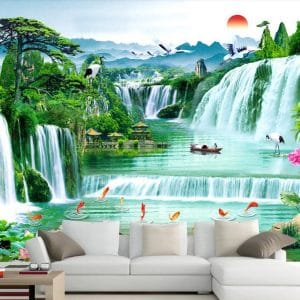 Waterfall Paradise Mural Print | Tranquil Nature Wall Decor Nepal | Waterfall Landscape Wallpaper | Custom Wallpaper Nepal | Wall Art Nepal | Custom Mural Print Nepal