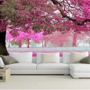 Pink Blossom Tree Meadow Mural Print | Enchanting Nature Wall Decor Nepal | Pink Tree Wallpaper | Blossom Meadow Wall Art | Dreamy Landscape Mural | Custom Mural Print Nepal | Custom Canvas Print Nepal