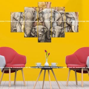 Elephant Carving Family Canvas Print | Elephant Carving | Wood Carving | Elephant Family | Animal Art | Home Decor | Custom Canvas Print Nepal | Custom Murals Print Nepal | Wallpaper Art