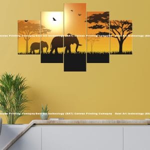 Elephant Sunset Silhouette Canvas Print | Elephant | Silhouette | Sunset | Africa | Savannah | Wildlife | Animal Art | Home Decor | Custom Canvas Print Nepal | Custom Murals Print Nepal | Wallpaper Art