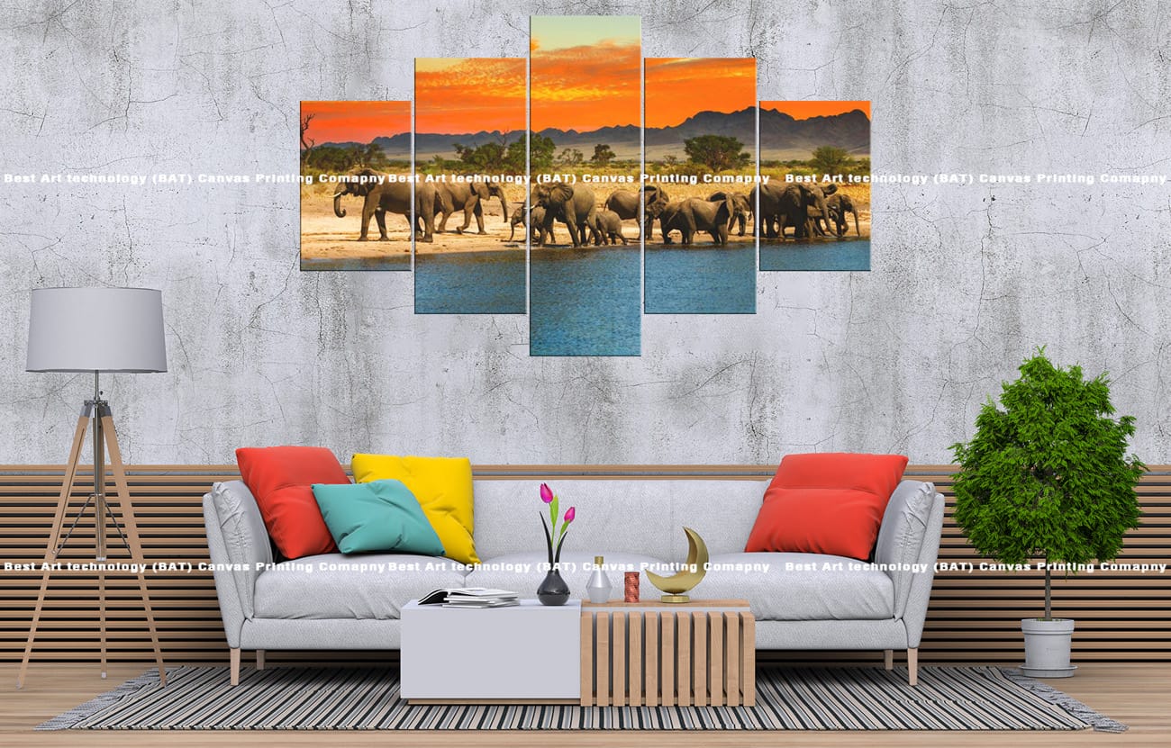 Elephant Herd Water Canvas Elephant Herd Water Canvas Print | Elephant Herd | Water | Sunset | Africa | Wildlife | Animal Art | Home Decor | Custom Canvas Print Nepal | Custom Murals Print Nepal | Wallpaper Art