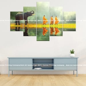 Elephant Monks Water Canvas Print | Elephant | Monks | Water | Misty | Spiritual Art | Animal Art | Home Decor | Custom Canvas Print Nepal | Custom Murals Print Nepal | Wallpaper Art