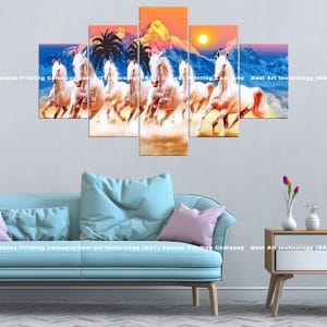 White Horses Mountain Canvas Print | White Horses | Mountains | Sunset | Galloping | Animal Art | Home Decor | C