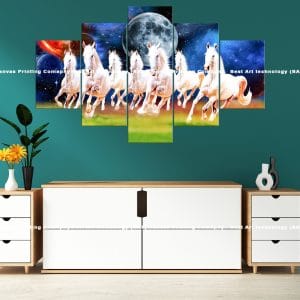White Horses Moonlight Canvas Print | White Horses | Moonlight | Stars | Galloping | Animal Art | Home Decor | Custom Canvas Print Nepal | Custom Murals Print Nepal | Wallpaper Art