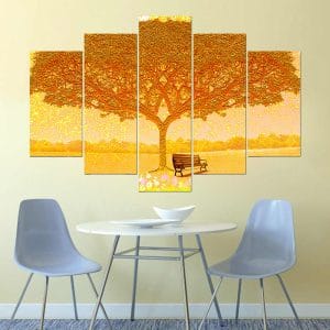 Golden Autumn Park Bench Canvas Print | Nature Art | Autumn | Golden Tree | Park Bench | Serene Landscape | Fall | Home Decor | Custom Canvas Print Nepal | Custom Murals Print Nepal