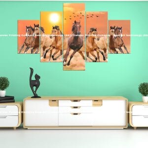 Wild Horses Sunrise Canvas Print | Wild Horses | Sunrise | Dusty Plain | Galloping | Animal Art | Home Decor | Custom Canvas Print Nepal | Custom Murals Print Nepal | Wallpaper Art