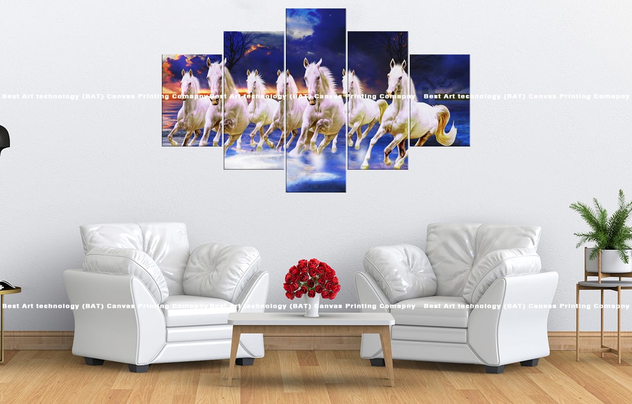 White Horses Water Canvas White Horses Water Canvas Print | Water | Running | Dramatic Sky | Animal Art | Home Decor | Custom Canvas Print Nepal | Custom Murals Print Nepal | Wallpaper Art