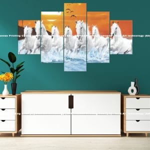 White Horses Ocean Sunrise | Horses | Ocean | Waves | Sunrise | Running | Animal Art | Home Decor | Custom Canvas Print Nepal | Custom Murals Print Nepal | Wallpaper Art