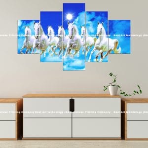 Seven White Horses Canvas Print | Seven Horses | Sky | Galloping | Sunny | Animal Art | Home Decor | Custom Canvas Print Nepal | Custom Murals Print Nepal | Wallpaper Art