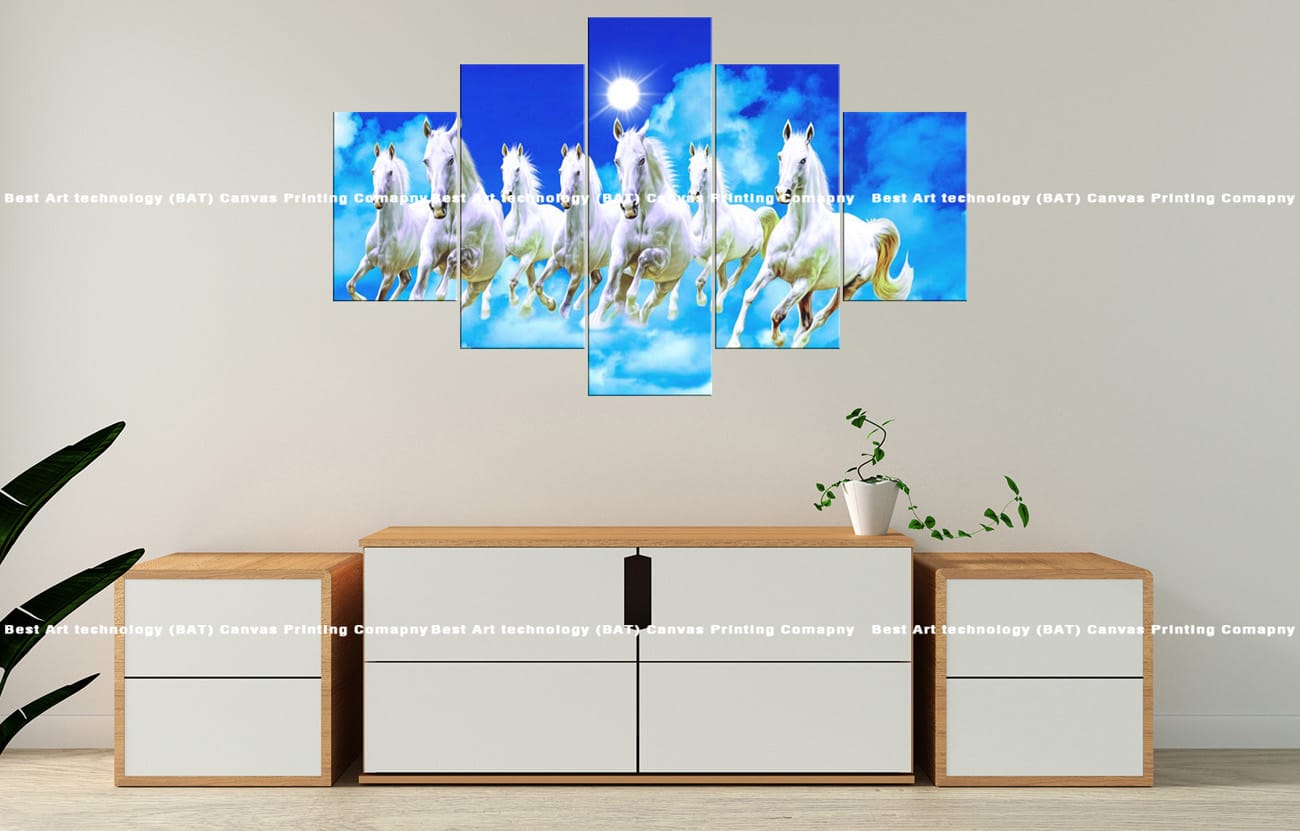 Seven White Horses Canvas Seven White Horses Canvas Print | Seven Horses | Sky | Galloping | Sunny | Animal Art | Home Decor | Custom Canvas Print Nepal | Custom Murals Print Nepal | Wallpaper Art