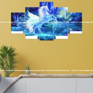 Unicorn Water Moonlight Canvas Print | Unicorn | Foal | Water | Moonlight | Fantasy | Animal Art | Home Decor | Custom Canvas Print Nepal | Custom Murals Print Nepal | Wallpaper Art