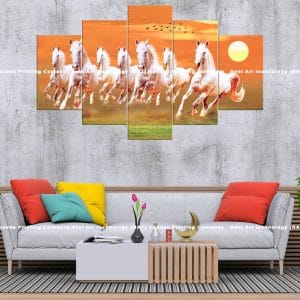 White Horses Sunset Canvas Print | Horses | Sunset | Field | Galloping | Animal Art | Home Decor | Custom Canvas Print Nepal | Custom Murals Print Nepal | Wallpaper Art