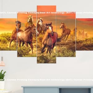 Wild Horses Galloping Sunset Canvas Print | Horse Canvas Art | Wild Animal Decor | Wild Horses | Horses | Galloping | Sunset | Plains | Wildlife | Animal Art | Nature Art | Home Decor | Custom Canvas Print Nepal | Custom Murals Print Nepal | Wallpaper Art