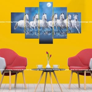 White Horses Running Moonlight Canvas Print | Horse Canvas Art | Lunar Animal Decor | White Horses | Horses | Running | Moonlight | Water | Night | Animal Art | Nature Art | Home Decor | Custom Canvas Print Nepal | Custom Murals Print Nepal | Wallpaper Art