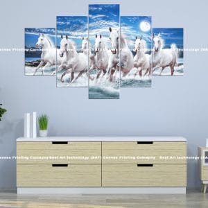 White Horses Ocean Moonlight Canvas Print | Horse Canvas Art | Coastal Animal Decor | White Horses | Horses | Running | Ocean | Waves | Moonlight | Night | Animal Art | Nature Art | Home Decor | Custom Canvas Print Nepal | Custom Murals Print Nepal | Wallpaper Art