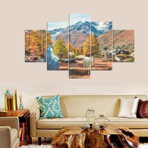 Shepherdess Jesus Autumn Mountain Canvas | Mountain Art | Autumn Decor | Shepherdess Painting | Jesus Art | Religious Canvas | Nature Canvas | Multi Panel Art | Home Decor | Single Panel Canvas Nepal | Custom Canvas Print Nepal | Wall Painting | wall art nepal | Wallpaper Nepal | Stunning Mural print