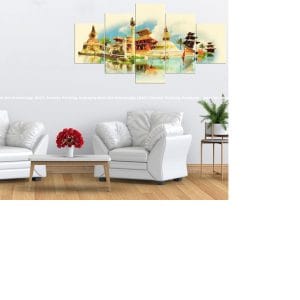 Buddhist Temple Reflection Canvas Print | Spiritual Art | Buddhist Temple | Reflection | Water | Peaceful | Watercolor | Home Decor | Custom Canvas Print Nepal | Custom Murals Print Nepal