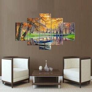 Autumn Lake Boat Canvas Print | Nature Art | Lake Canvas | Fall Colors | Boat | Reflections | Serene Scene | Custom Canvas and Murals Print Nepal