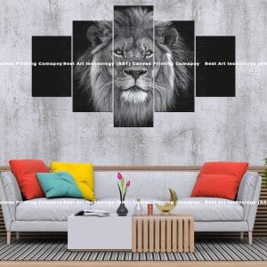 Monochrome Lion Portrait Canvas Print | Lion Canvas Art | Black and White Decor | Lion | Black and White | Monochrome | Portrait | Intense Gaze | Animal Art | Home Decor | Custom Canvas Print Nepal | Custom Murals Print Nepal | Wallpaper Art