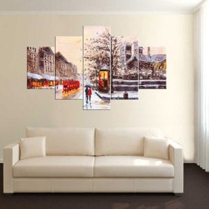 Impressionist Rainy City Canvas Print | Impressionist Art | Rainy City | Urban Scene | Couple | Umbrella | Soft Brushstrokes | Vibrant Colors | Home Decor | Custom Canvas Print Nepal | Custom Murals Print Nepal