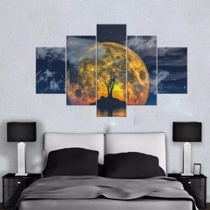 Eerie Moonlit Tree Canvas Print | Fantasy Art | Moon | Full Moon | Tree Silhouette | Island | Dark Water | Clouds | Spooky | Home Decor | Custom Canvas Print Nepal | Custom Murals Print Nepal