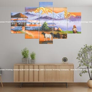 Warm Sunset Nepal Farm Canvas Print | Nepal Art | Nepali Farm | Sunset | Mountains | Landscape | Evening Glow | Home Decor | Custom Canvas Print Nepal | Custom Murals Print Nepal