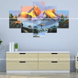 Mountain Bridge Nepal Canvas Print | Nepal Art | Suspension Bridge | Porters | Himalayas | Sunlit | Mountain Crossing | Home Decor | Custom Canvas Print Nepal | Custom Murals Print Nepal