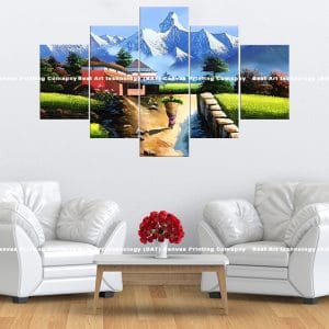 Green Valley Nepal Canvas Print | Nepal Art | Nepali Village | Green Valley | Snow-capped Mountains | Landscape | Lush | Home Decor | Custom Canvas Print Nepal | Custom Murals Print Nepal