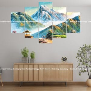 Mist Mountain Nepal Canvas Print | Nepal Art | Misty Mountains | Landscape | Nepal | Shelter | Figures | Peaceful | Home Decor | Custom Canvas Print Nepal | Custom Murals Print Nepal