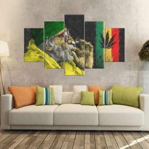 Rasta Man Leaf Canvas Print | Pop Culture Art | Rasta Man | Smoking | Cannabis Leaf | Rasta Colors | Bold | Home Decor | Custom Canvas Print Nepal | Custom Murals Print Nepal