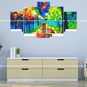 Colorful Rainy Night Canvas Print | Leonid Afremov Style | Rainy Night | Colorful | Couple | Umbrella | Modern Art | Home Decor | Custom Canvas Print Nepal | Custom Murals Print Nepal