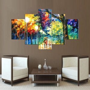 Colorful Rainy Park Canvas Print | Leonid Afremov Style | Rainy Park | Colorful | Couple | Umbrella | Night | Modern Art | Home Decor | Custom Canvas Print Nepal | Custom Murals Print Nepal