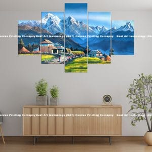 Snowy Peaks Nepal Canvas Print | Nepal Art | Nepali Village | Snow-capped Mountains | Landscape | Mountain Scenery | Peaceful | Home Decor | Custom Canvas Print Nepal | Custom Murals Print Nepal
