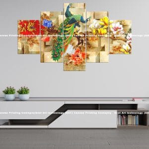 Colorful Peacock Floral Geometric Canvas Print | Colorful Peacock | Peacock | Flowers | Floral | Geometric | Modern Art | Bird Art | Home Decor | Custom Canvas Print Nepal | Custom Murals Print Nepal | Wallpaper Art