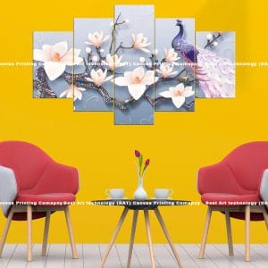 Blue Peacock Floral Branch Canvas Print | Blue Peacock | Peacock | Flowers | Floral | Bird Art | Home Decor | Custom Canvas Print Nepal | Custom Murals Print Nepal | Wallpaper Art