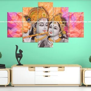 Floral Close-up Radha Krishna Canvas Print | Hindu Art | Radha | Krishna | Flute | Close-up | Flowers | Love | Devotion | Religious Canvas Print | Wallpaper | Home Decor | Custom Canvas Print Nepal | Custom Murals Print Nepal