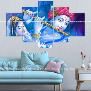 Blue Tone Radha Krishna Flute Canvas Print | Hindu Art | Radha | Krishna | Flute | Blue Tones | Serene | Religious Canvas Print | Wallpaper | Home Decor | Custom Canvas Print Nepal | Custom Murals Print Nepal