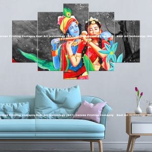 Vibrant Radha Krishna Monochrome Canvas Print | Hindu Art | Radha | Krishna | Flute | Vibrant Colors | Monochrome | Contrast | Religious Canvas Print | Wallpaper | Home Decor | Custom Canvas Print Nepal | Custom Murals Print Nepal