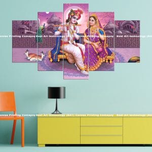 Palace Radha Krishna Flute Canvas Print | Hindu Art | Radha | Krishna | Flute | Palace | Peacocks | Deer | Divine Love | Religious Canvas Print | Wallpaper | Home Decor | Custom Canvas Print Nepal | Custom Murals Print Nepal