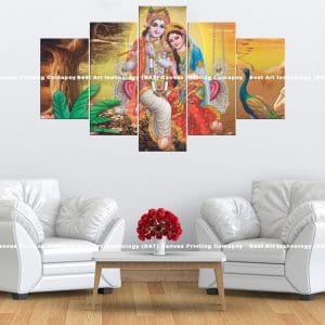 Standing Radha Krishna Peacock Canvas Print | Hindu Art | Radha | Krishna | Flute | Standing | Peacock | Nature | Divine Love | Religious Canvas Print | Wallpaper | Home Decor | Custom Canvas Print Nepal | Custom Murals Print Nepal