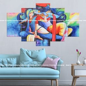 Abstract Radha Krishna Flute Canvas Print | Hindu Art | Radha | Krishna | Flute | Abstract | Modern Art | Vibrant Colors | Religious Canvas Print | Wallpaper | Home Decor | Custom Canvas Print Nepal | Custom Murals Print Nepal