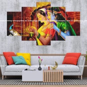 Krishna Radha Aarti Canvas Print | Hindu Art | Krishna | Radha | Aarti | Peacock | Worship | Devotion | Religious Canvas Print | Wallpaper | Home Decor | Custom Canvas Print Nepal | Custom Murals Print Nepal