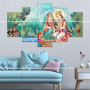 Sita Ram Forest Canvas Print | Hindu Art | Rama | Sita | Forest | Mountains | Swans | Hanuman | Divine Couple | Religious Canvas Print | Wallpaper | Home Decor | Custom Canvas Print Nepal | Custom Murals Print Nepal