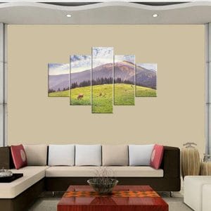Mountain Rainbow Landscape Canvas Print | Nature Art | Rainbow Canvas | Mountain Landscape | Grazing Animals | Colorful Sky | Custom Canvas and Murals Print Nepal